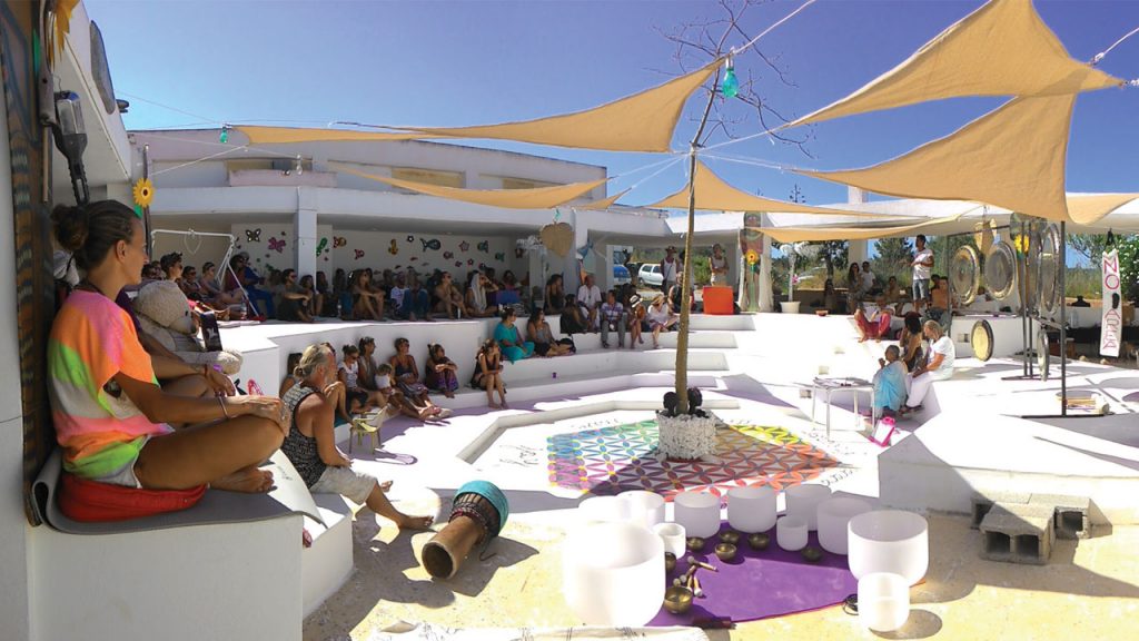 Gongs at solstice ceremony in Ibiza